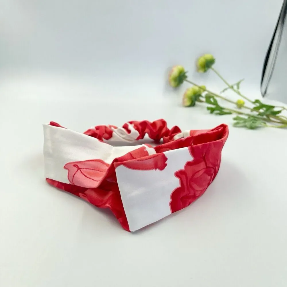 New Women Headband Hair Accessories Cross Red And White Floral
